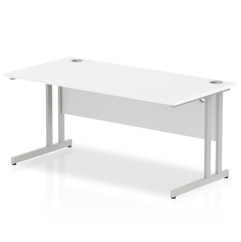 Impulse 1600mm Straight Desk Cantilever Leg - Rectangular MFC Table, 1600x800 Top, Silver/White/Black Frame, Self-Assembly, 5-Year Guarantee