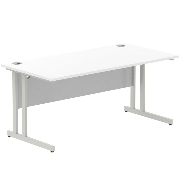 Impulse 1600mm Straight Desk Cantilever Leg - Rectangular MFC Table, 1600x800 Top, Silver/White/Black Frame, Self-Assembly, 5-Year Guarantee