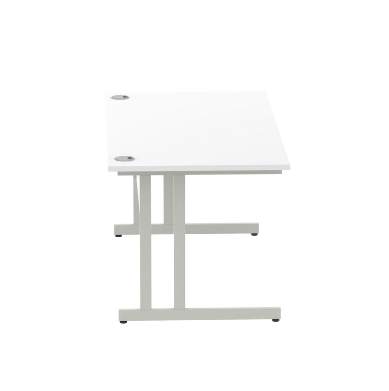 Impulse 1600mm Straight Desk Cantilever Leg - Rectangular MFC Table, 1600x800 Top, Silver/White/Black Frame, Self-Assembly, 5-Year Guarantee