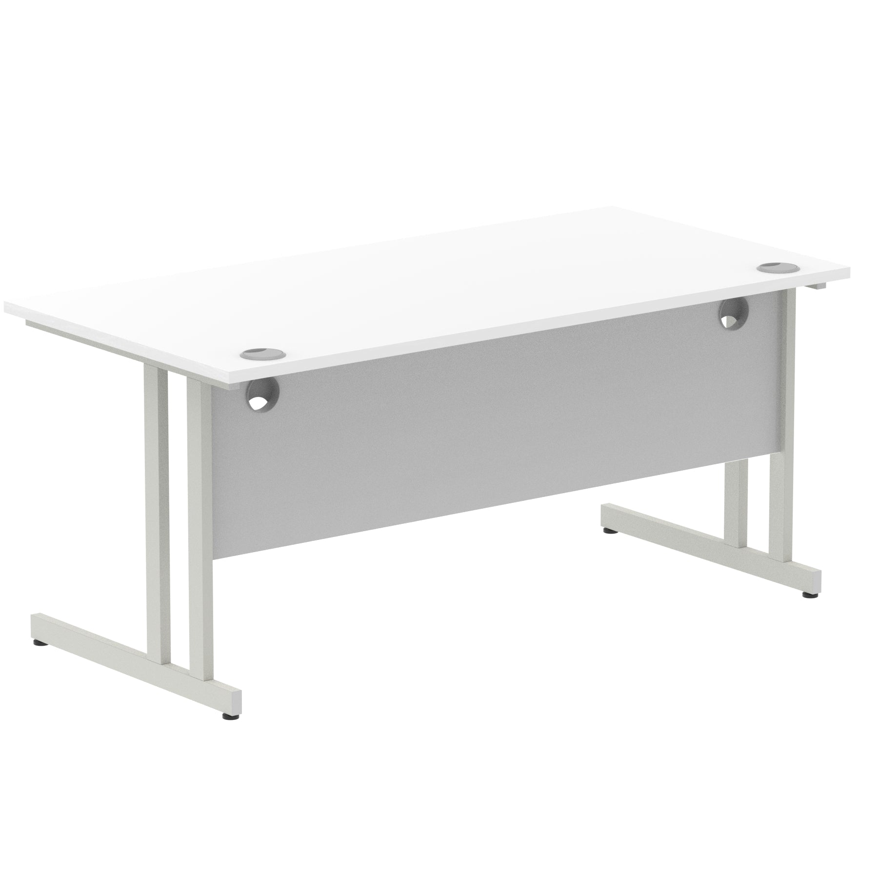 Impulse 1600mm Straight Desk Cantilever Leg - Rectangular MFC Table, 1600x800 Top, Silver/White/Black Frame, Self-Assembly, 5-Year Guarantee