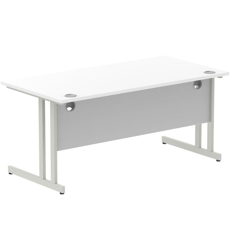 Impulse 1600mm Straight Desk Cantilever Leg - Rectangular MFC Table, 1600x800 Top, Silver/White/Black Frame, Self-Assembly, 5-Year Guarantee