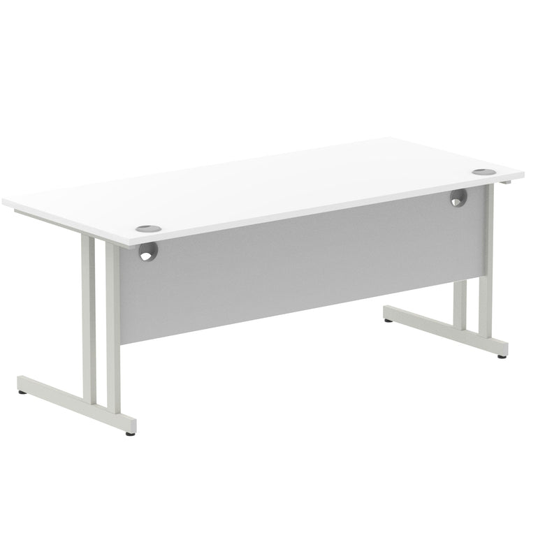 Impulse 1800mm Straight Desk Cantilever Leg - Rectangular MFC Table, 1800x800 Top, Silver/White/Black Frame, 5-Year Guarantee, Self-Assembly