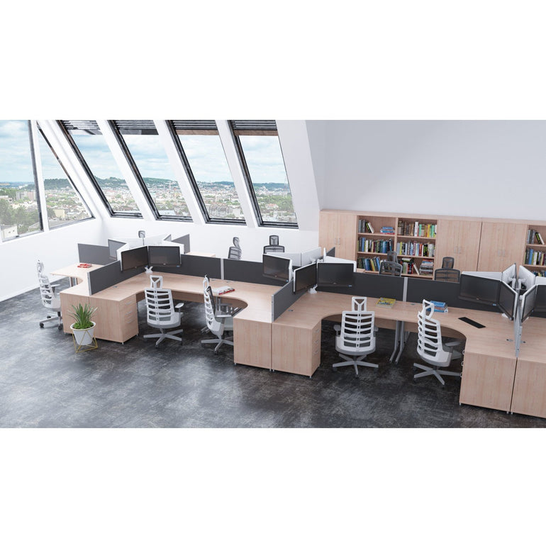 Impulse 1800mm Right Crescent Desk Cantilever Leg - MFC Material, Corner Shape, 1800x1200 Top, Silver/White/Black Frame, 5-Year Guarantee