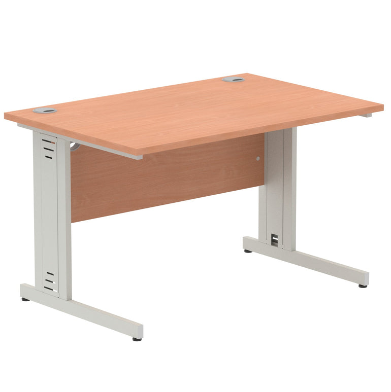 Impulse 1200mm Straight Desk with Cable Managed Leg - MFC Rectangular Table, Self-Assembly, 5-Year Guarantee, Silver/White Frame (1200x800x730mm)