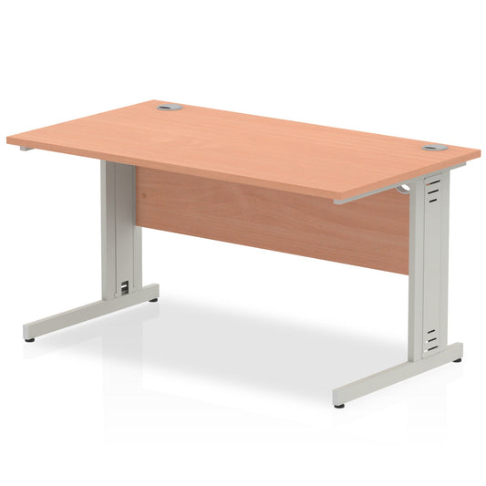 Impulse 1400mm Straight Desk with Cable Managed Leg - MFC Rectangular Table, 5-Year Guarantee, Self-Assembly, 1400x800mm Top, Silver/White Frame