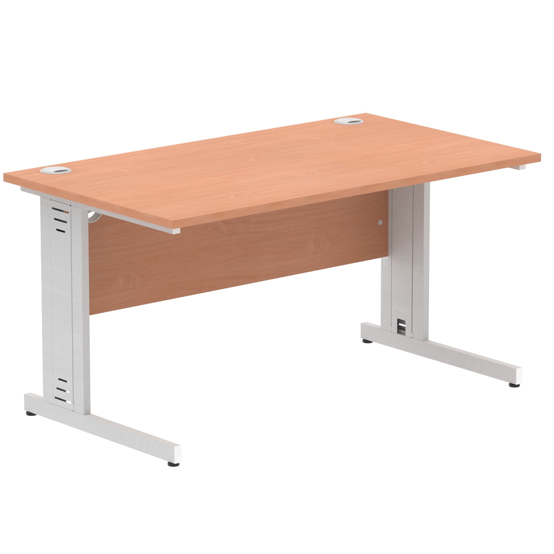 Impulse 1400mm Straight Desk with Cable Managed Leg - MFC Rectangular Table, 5-Year Guarantee, Self-Assembly, 1400x800mm Top, Silver/White Frame