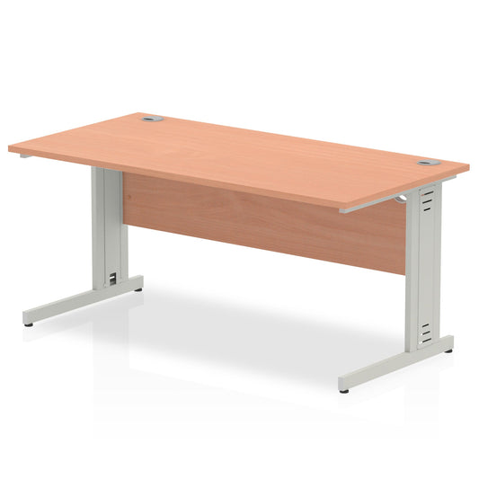 Impulse 1600mm Straight Desk with Cable Managed Leg - MFC Rectangular Table, 1600x800, Silver/White Frame, 5-Year Guarantee