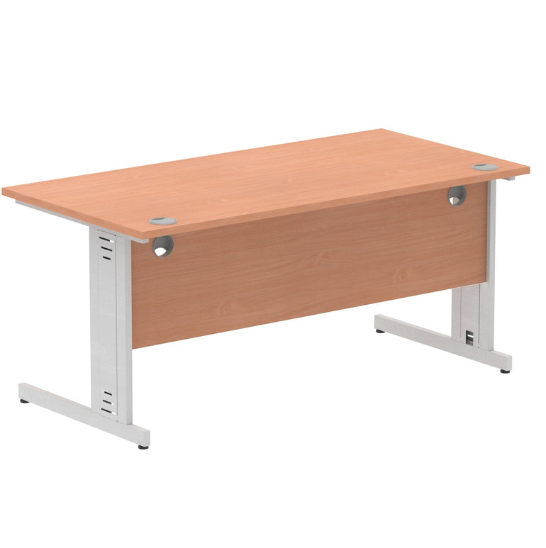 Impulse 1600mm Straight Desk with Cable Managed Leg - MFC Rectangular Table, 1600x800, Silver/White Frame, 5-Year Guarantee