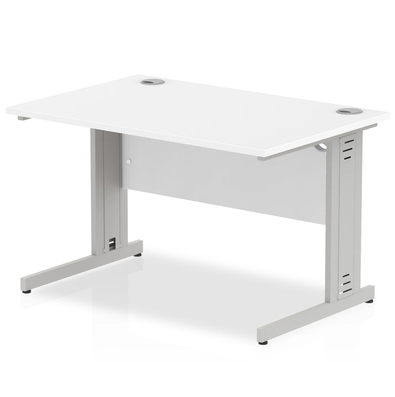 Impulse 1200mm Straight Desk with Cable Managed Leg - MFC Rectangular Table, Self-Assembly, 5-Year Guarantee, Silver/White Frame (1200x800x730mm)