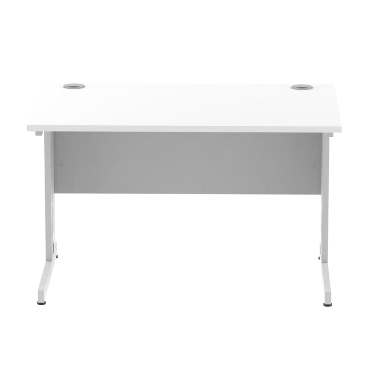 Impulse 1200mm Straight Desk with Cable Managed Leg - MFC Rectangular Table, Self-Assembly, 5-Year Guarantee, Silver/White Frame (1200x800x730mm)