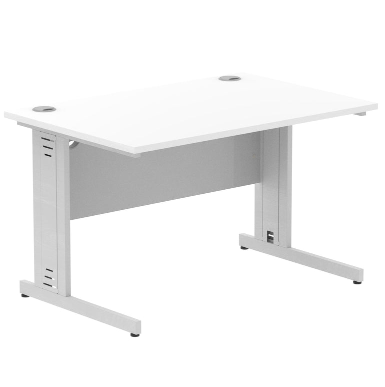 Impulse 1200mm Straight Desk with Cable Managed Leg - MFC Rectangular Table, Self-Assembly, 5-Year Guarantee, Silver/White Frame (1200x800x730mm)