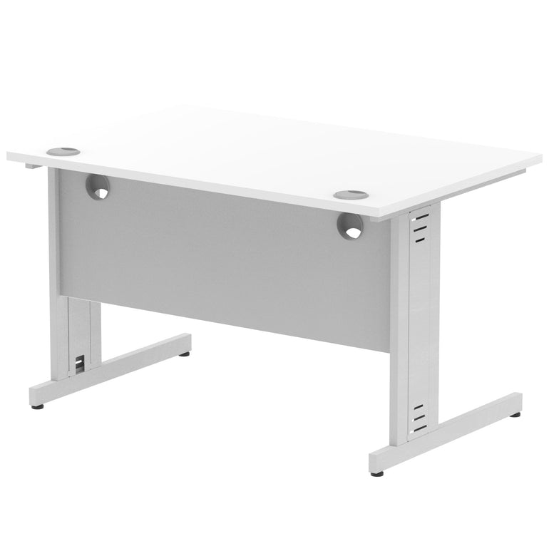 Impulse 1200mm Straight Desk with Cable Managed Leg - MFC Rectangular Table, Self-Assembly, 5-Year Guarantee, Silver/White Frame (1200x800x730mm)