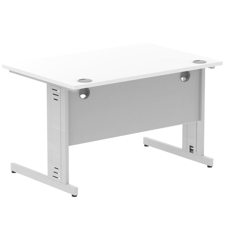 Impulse 1200mm Straight Desk with Cable Managed Leg - MFC Rectangular Table, Self-Assembly, 5-Year Guarantee, Silver/White Frame (1200x800x730mm)