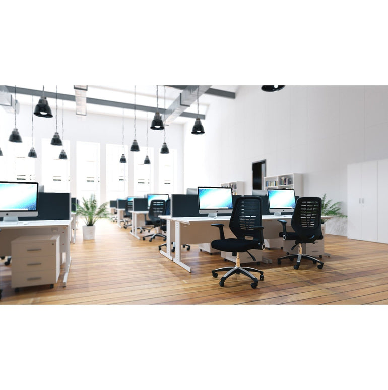 Impulse 1600mm Straight Desk with Cable Managed Leg - MFC Rectangular Table, 1600x800, Silver/White Frame, 5-Year Guarantee
