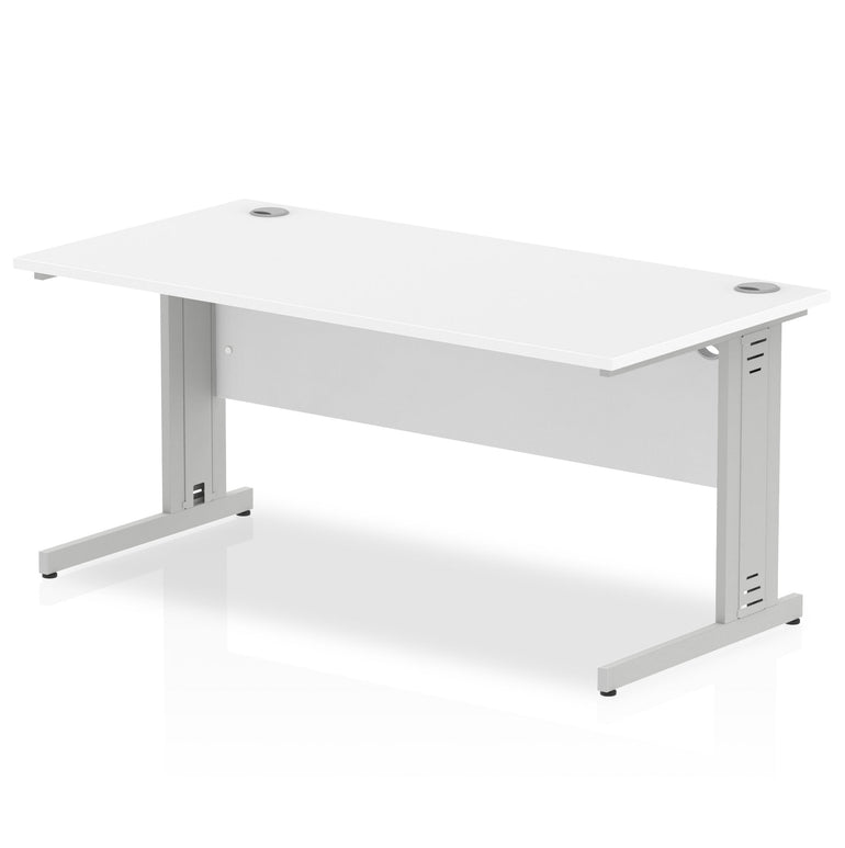 Impulse 1600mm Straight Desk with Cable Managed Leg - MFC Rectangular Table, 1600x800, Silver/White Frame, 5-Year Guarantee