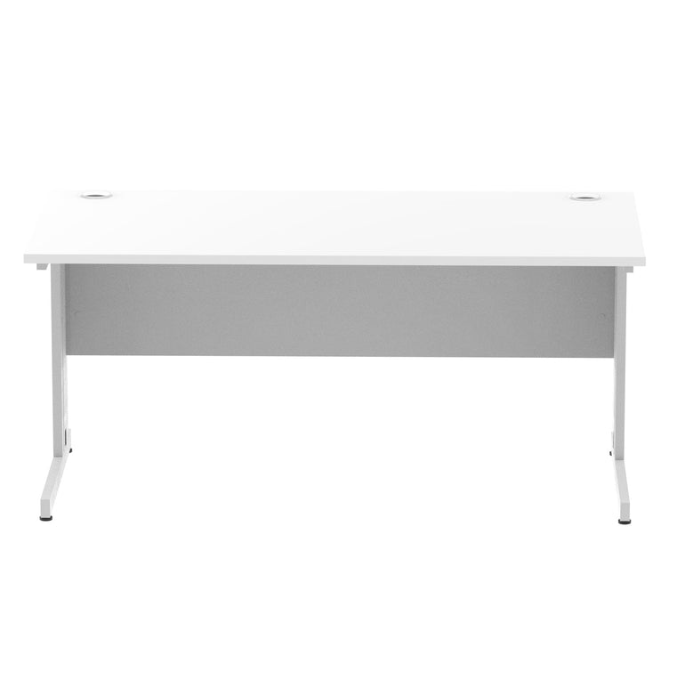 Impulse 1600mm Straight Desk with Cable Managed Leg - MFC Rectangular Table, 1600x800, Silver/White Frame, 5-Year Guarantee
