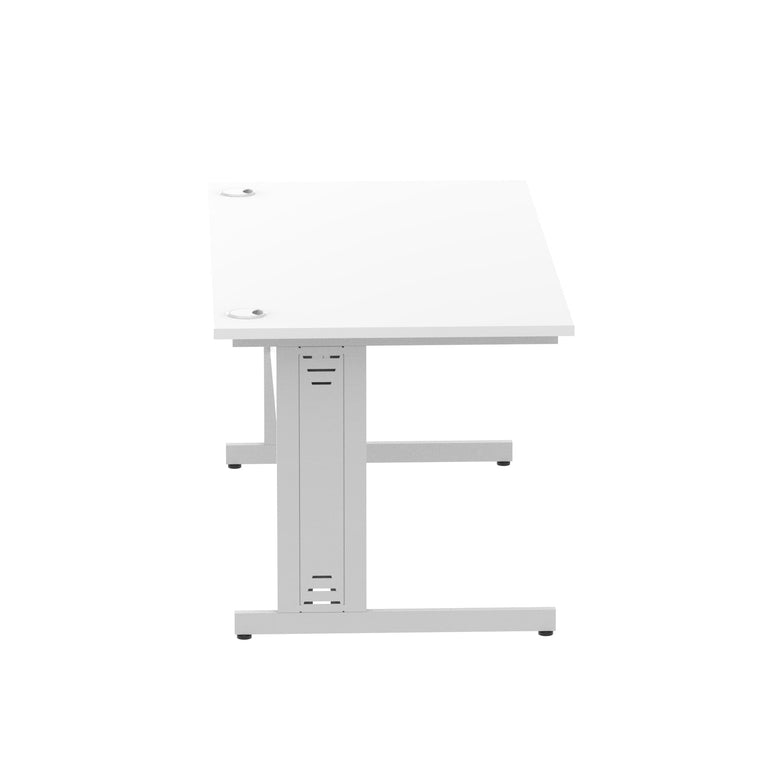 Impulse 1600mm Straight Desk with Cable Managed Leg - MFC Rectangular Table, 1600x800, Silver/White Frame, 5-Year Guarantee