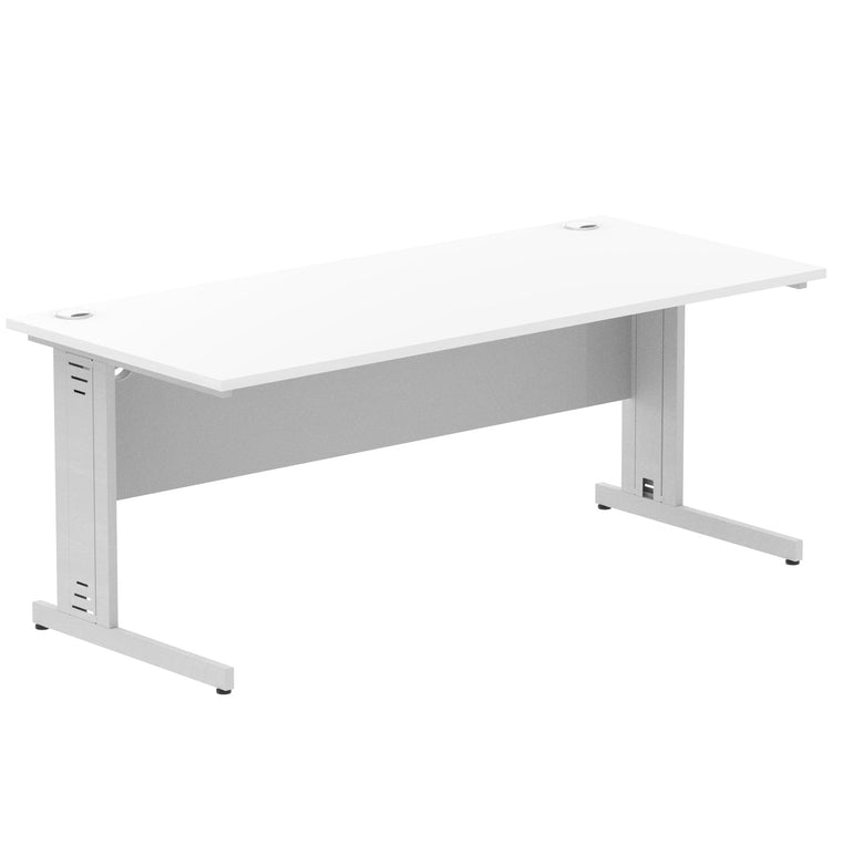 Impulse 1800mm Straight Desk with Cable Managed Leg - MFC Rectangular Table, Self-Assembly, 5-Year Guarantee, Silver/White Frame (1800x800x730mm)