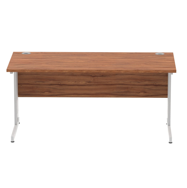 Impulse 1600mm Straight Desk with Cable Managed Leg - MFC Rectangular Table, 1600x800, Silver/White Frame, 5-Year Guarantee