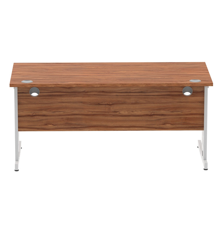 Impulse 1600mm Straight Desk with Cable Managed Leg - MFC Rectangular Table, 1600x800, Silver/White Frame, 5-Year Guarantee