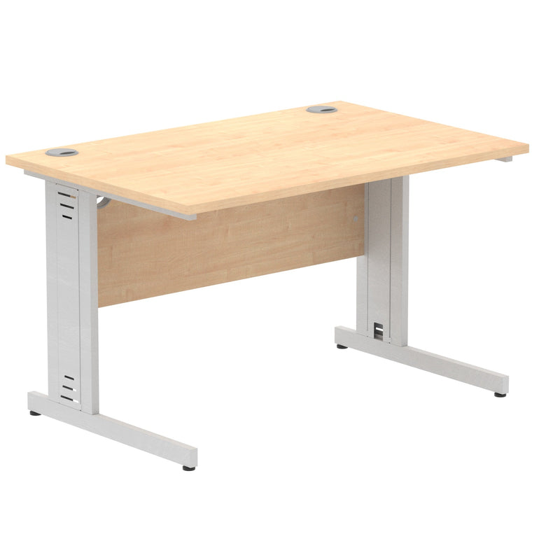 Impulse 1200mm Straight Desk with Cable Managed Leg - MFC Rectangular Table, Self-Assembly, 5-Year Guarantee, Silver/White Frame (1200x800x730mm)