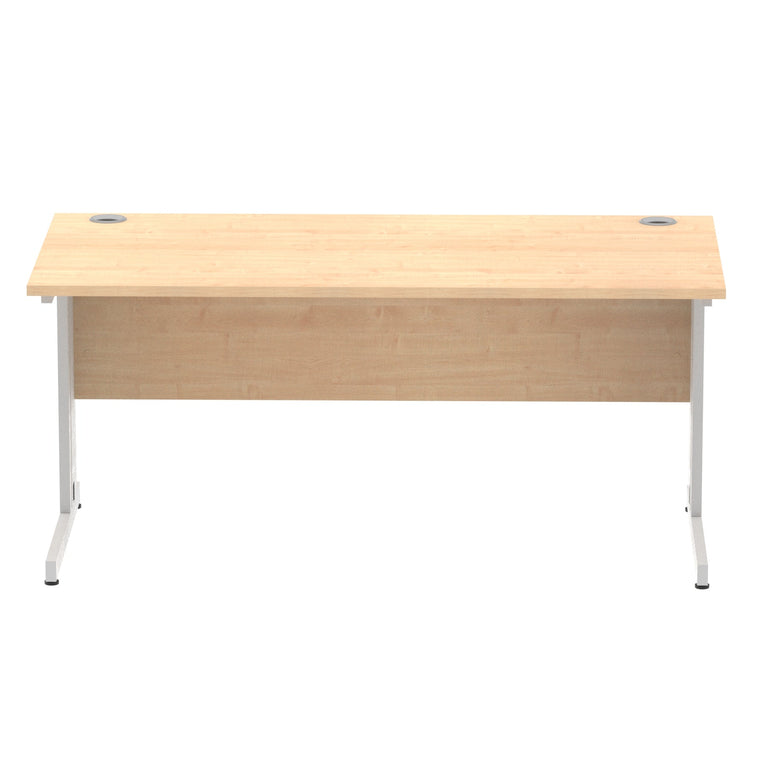 Impulse 1600mm Straight Desk with Cable Managed Leg - MFC Rectangular Table, 1600x800, Silver/White Frame, 5-Year Guarantee