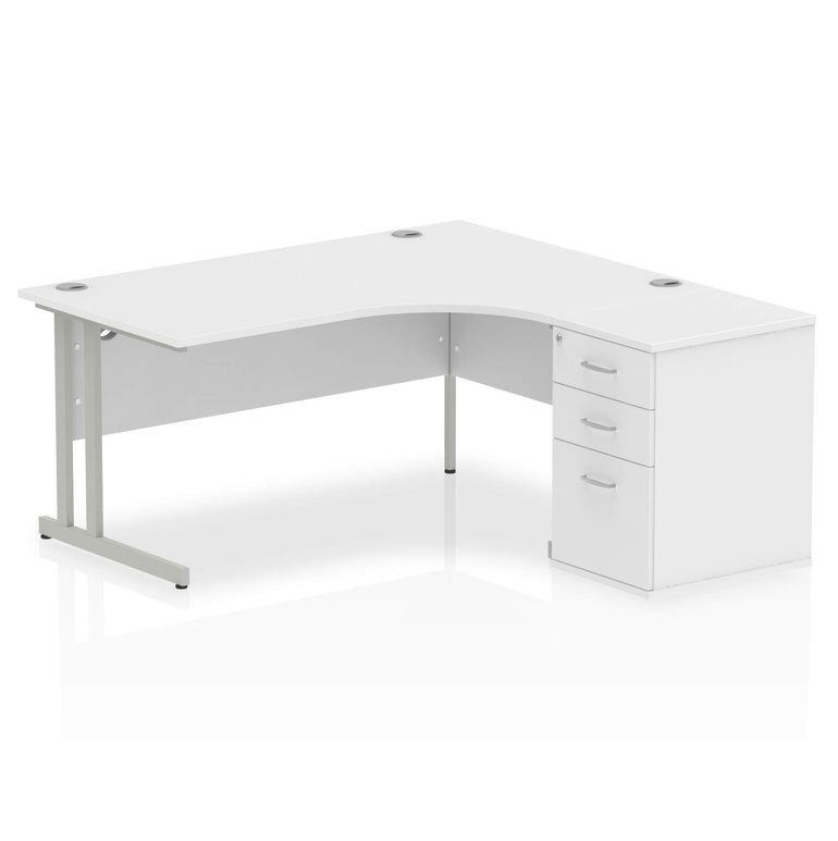 Dynasty Sturdy 1600mm Right Crescent Workstation with Cantilever Leg and Pedestal Desk