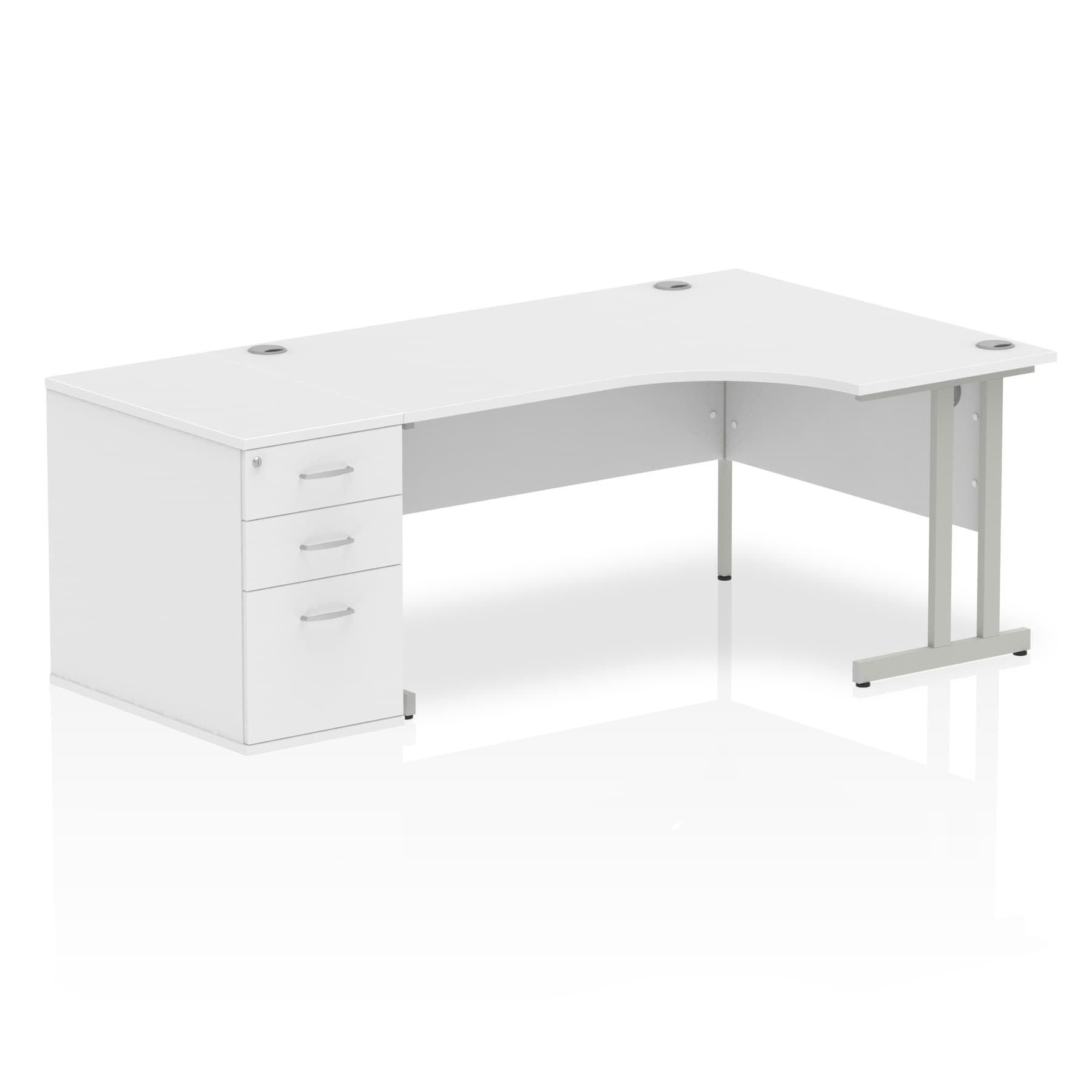 Dynasty Sturdy 1600mm Right Crescent Workstation with Cantilever Leg and Pedestal Desk