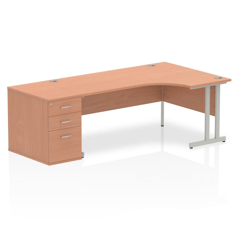 Sturdy 1800mm Freestanding Cantilever Desk with Pedestal | Heat & Weather Resistant Melamine Finish | Dynasty