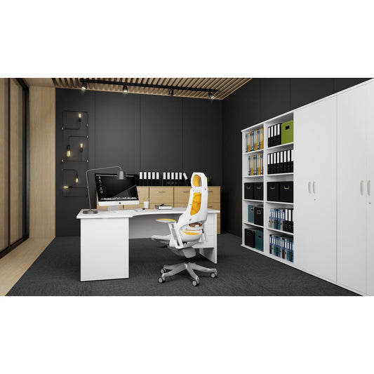 Impulse Panel End Crescent Desk Workstation - 1600/1800mm Width, MFC Material, 3 Lockable Drawers, 5-Year Guarantee, Self-Assembly