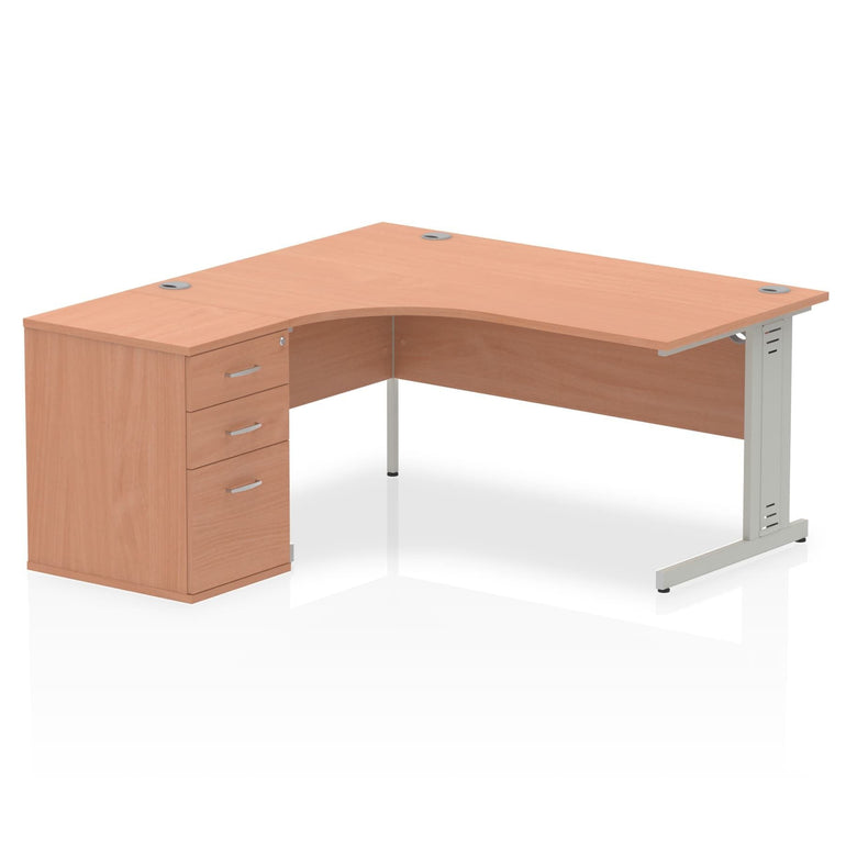 Dynasty Freestanding 1600mm Left Crescent Desk with Cable Management | Heat & Weather Resistant Melamine Finish | Sturdy Build &