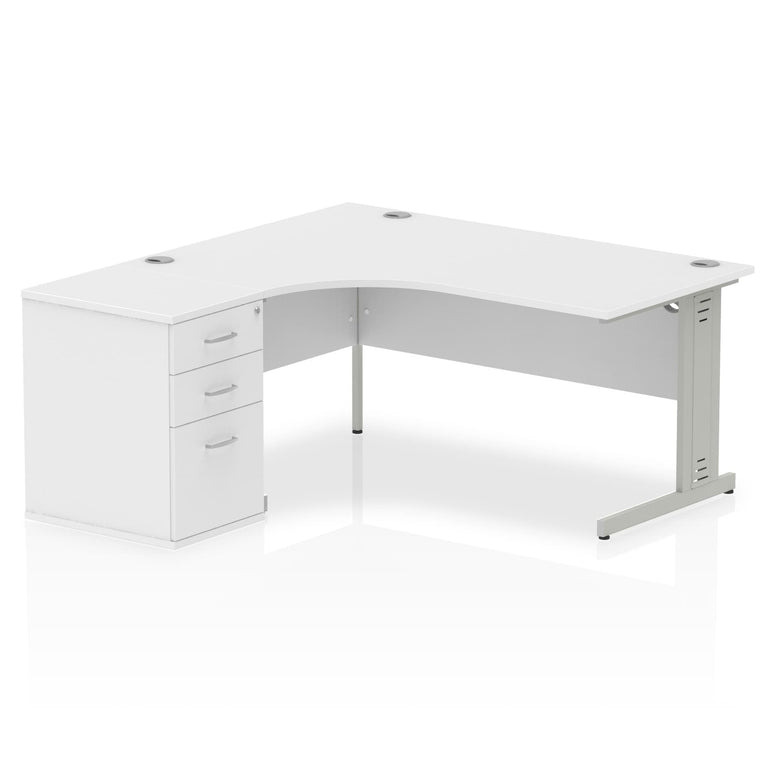 Dynasty Freestanding 1600mm Left Crescent Desk with Cable Management | Heat & Weather Resistant Melamine Finish | Sturdy Build &