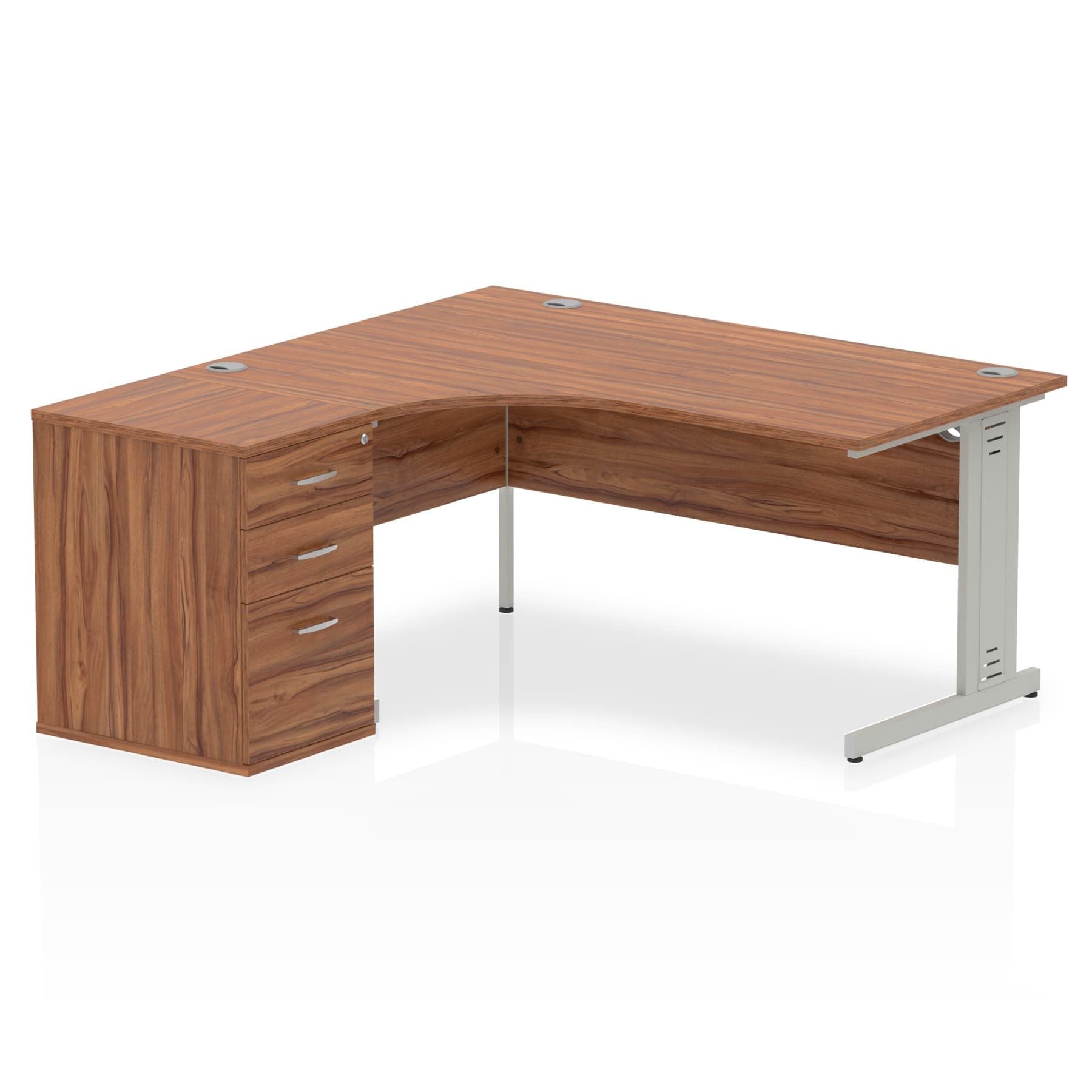 Dynasty Freestanding 1600mm Left Crescent Desk with Cable Management | Heat & Weather Resistant Melamine Finish | Sturdy Build &