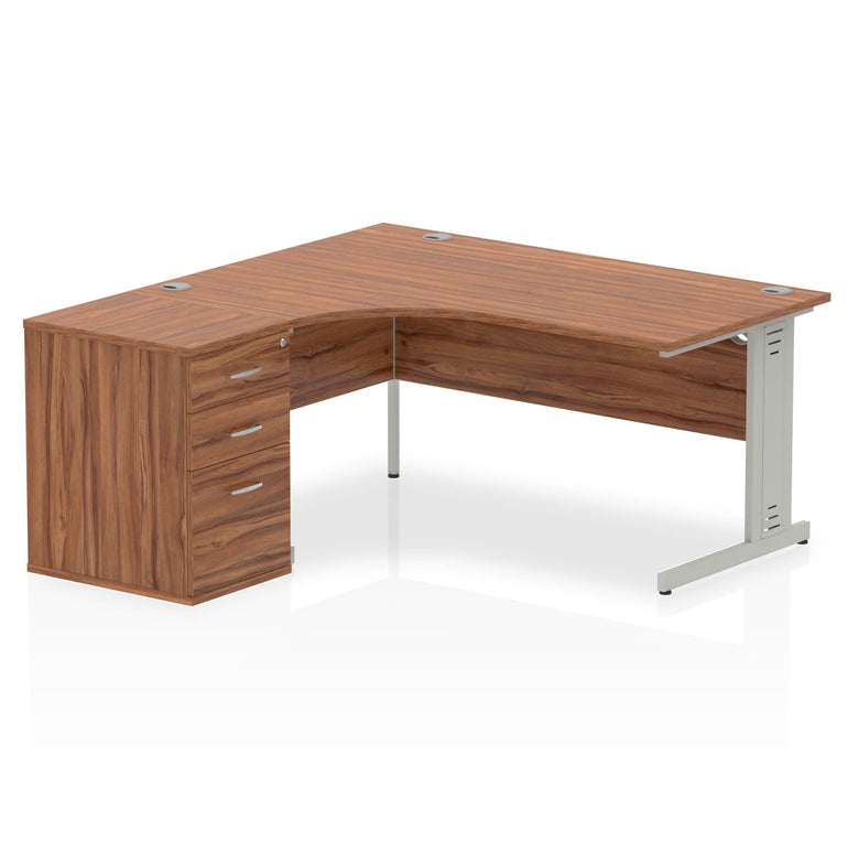 Dynasty Freestanding 1600mm Left Crescent Desk with Cable Management | Heat & Weather Resistant Melamine Finish | Sturdy Build &