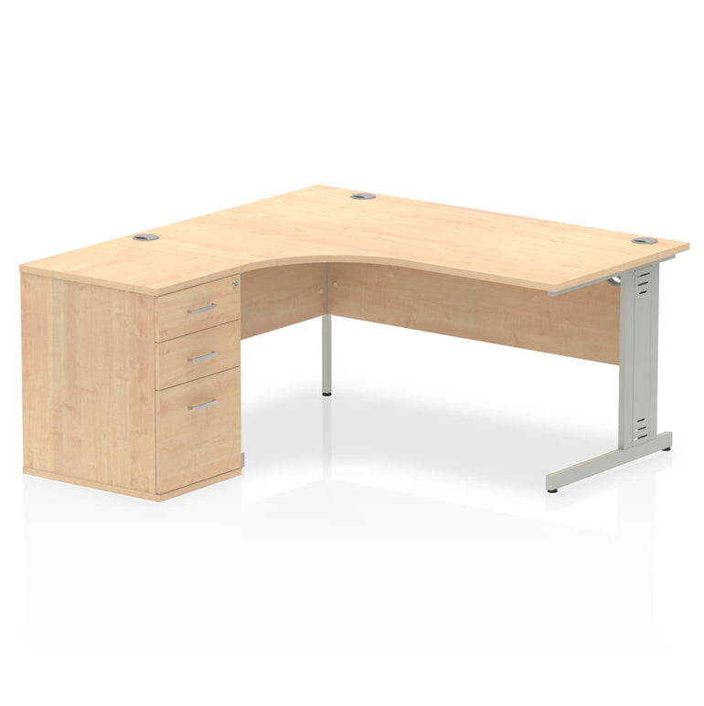 Dynasty Freestanding 1600mm Left Crescent Desk with Cable Management | Heat & Weather Resistant Melamine Finish | Sturdy Build &