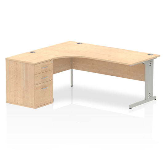 Dynasty 1800mm Left Crescent Desk with Cable Management & 3 Drawer Pedestal | Heat Resistant Melamine Finish | Sturdy Build