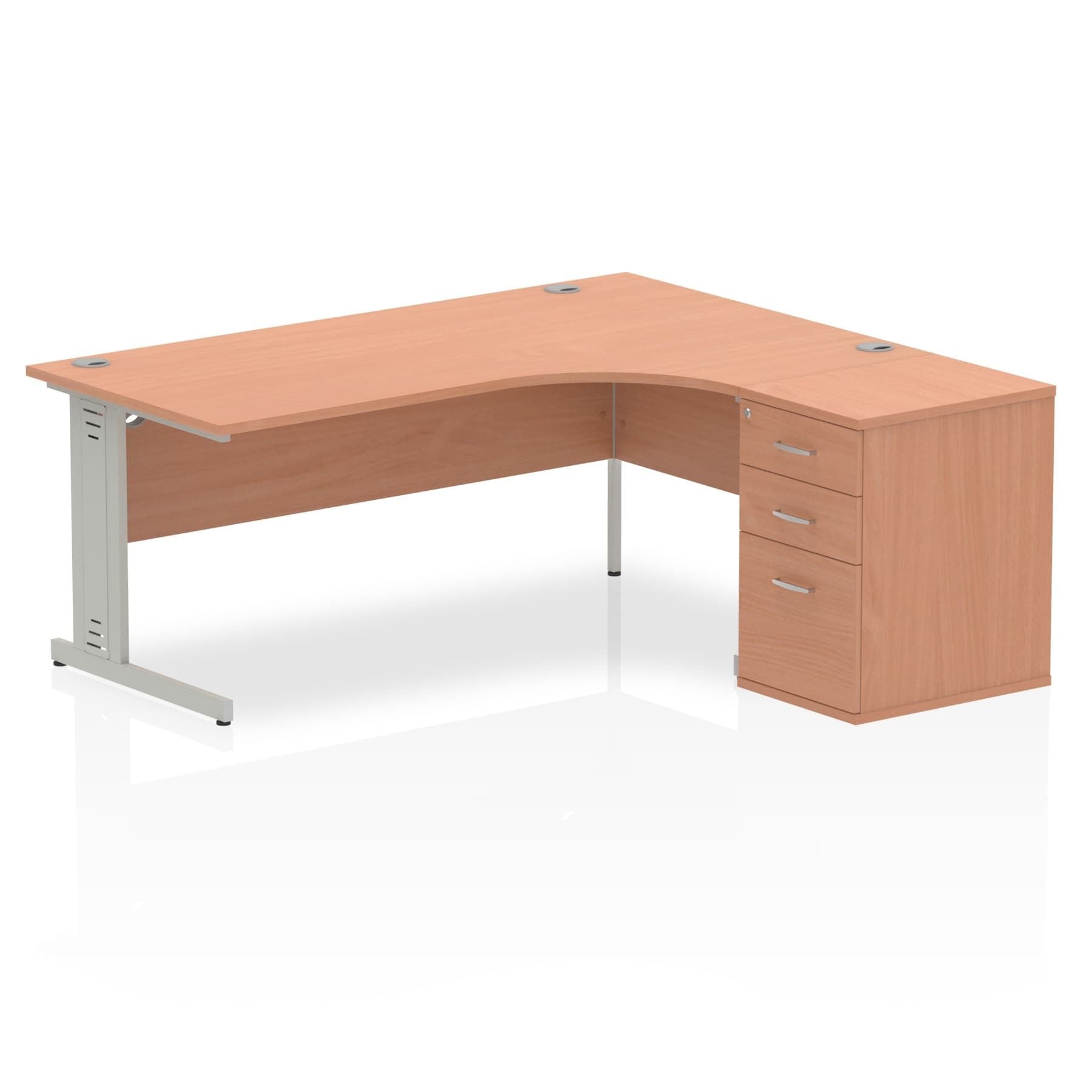 Dynasty Freestanding 1800mm Rectangular Cable Managed Desk Workstation with 3 Drawer Pedestal | Heat Resistant Melamine Finish