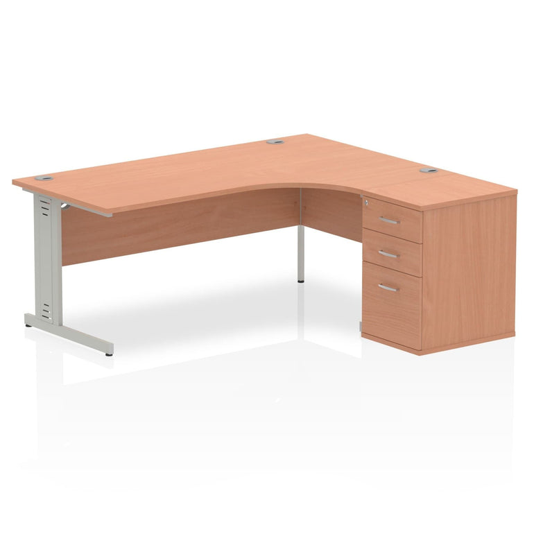 Dynasty Freestanding 1800mm Rectangular Cable Managed Desk Workstation with 3 Drawer Pedestal | Heat Resistant Melamine Finish