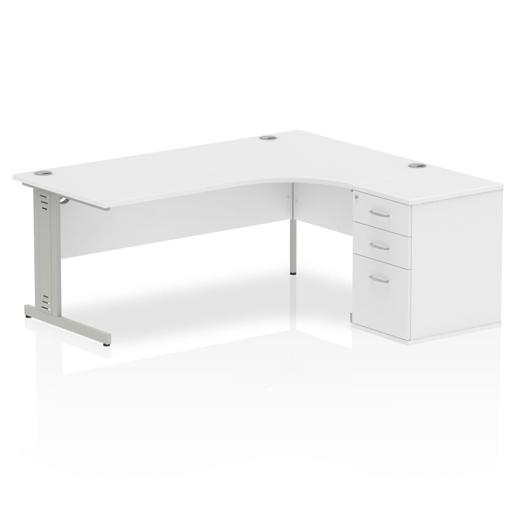 Dynasty Freestanding 1800mm Rectangular Cable Managed Desk Workstation with 3 Drawer Pedestal | Heat Resistant Melamine Finish