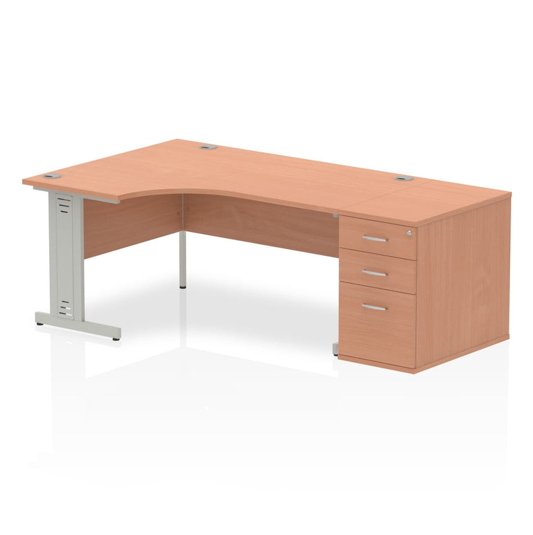 Dynasty Freestanding 1600mm Left Crescent Desk with Cable Management | Heat & Weather Resistant Melamine Finish | Sturdy Build &