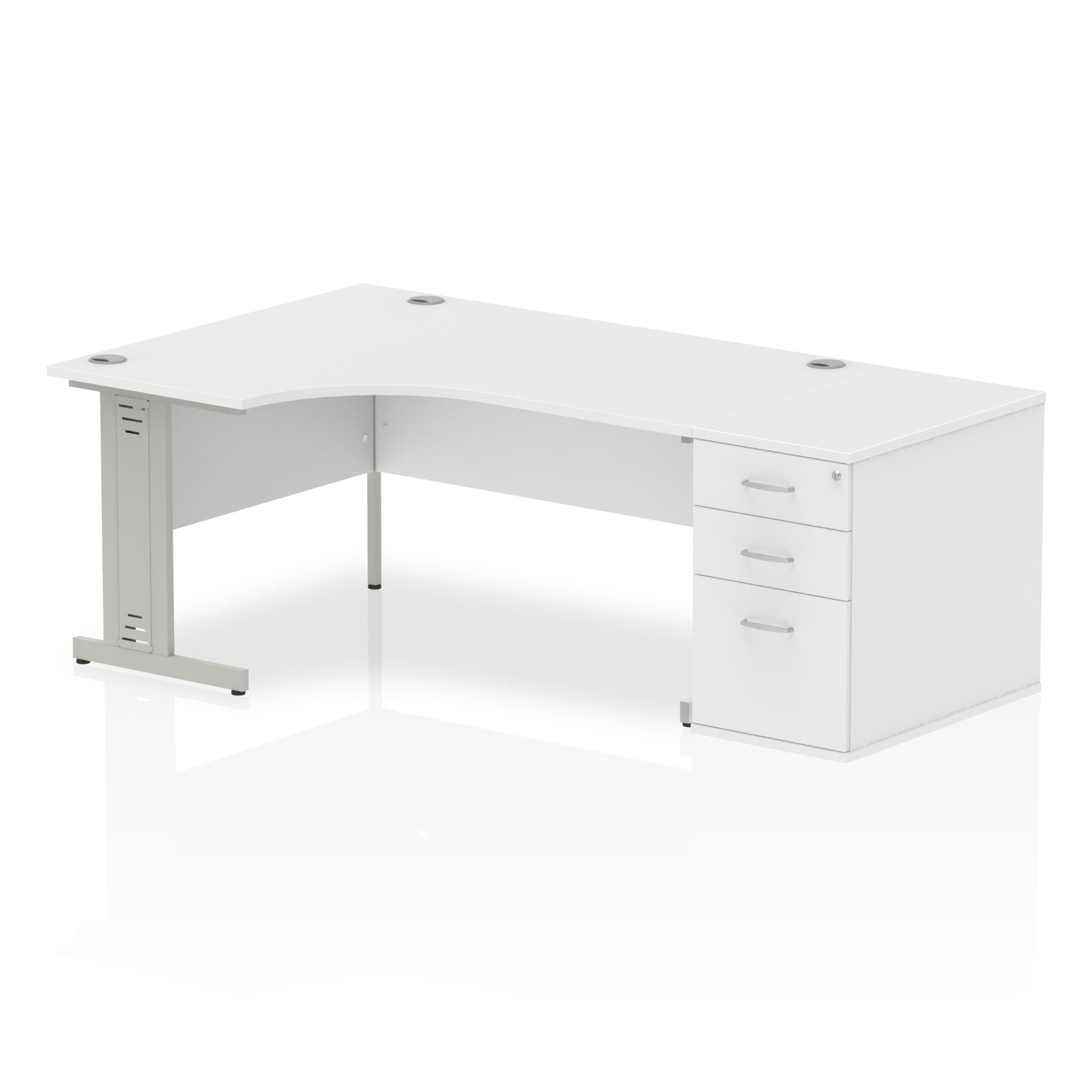 Dynasty Freestanding 1600mm Left Crescent Desk with Cable Management | Heat & Weather Resistant Melamine Finish | Sturdy Build &