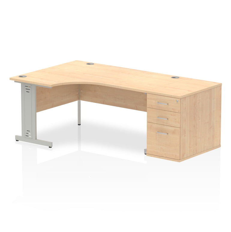 Dynasty Freestanding 1600mm Left Crescent Desk with Cable Management | Heat & Weather Resistant Melamine Finish | Sturdy Build &