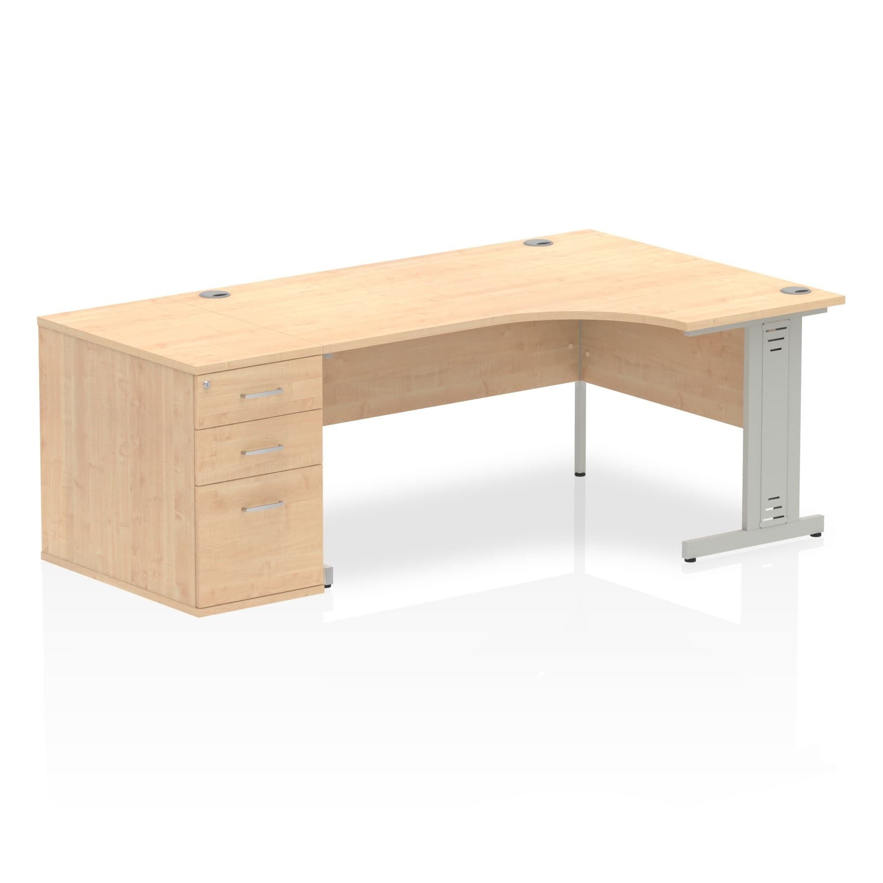 Sturdy Dynasty Freestanding 1600mm Right Crescent Desk with Cable Management and Heat-Resistant Finish