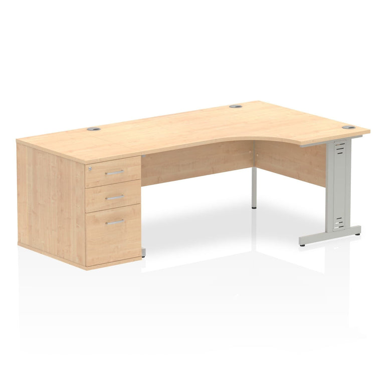 Sturdy Dynasty Freestanding 1600mm Right Crescent Desk with Cable Management and Heat-Resistant Finish