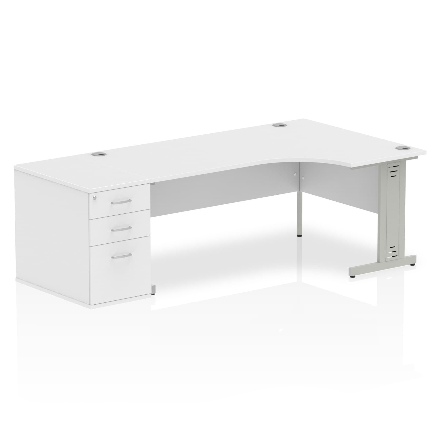 Dynasty Freestanding 1800mm Rectangular Cable Managed Desk Workstation with 3 Drawer Pedestal | Heat Resistant Melamine Finish