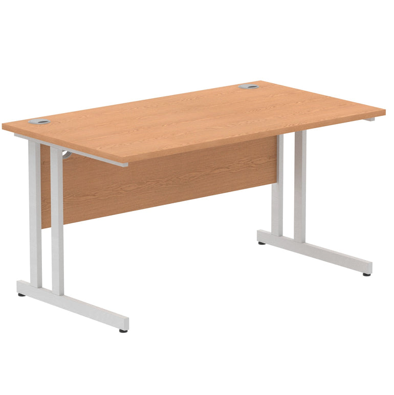 Impulse 1400mm Straight Desk Cantilever Leg - Rectangular MFC Table, Self-Assembly, 5-Year Guarantee, Silver/White/Black Frame, 1400x800 Top Size