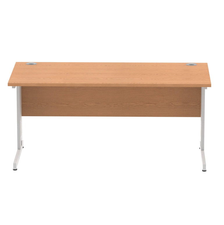 Impulse 1600mm Straight Desk with Cable Managed Leg - MFC Rectangular Table, 1600x800, Silver/White Frame, 5-Year Guarantee