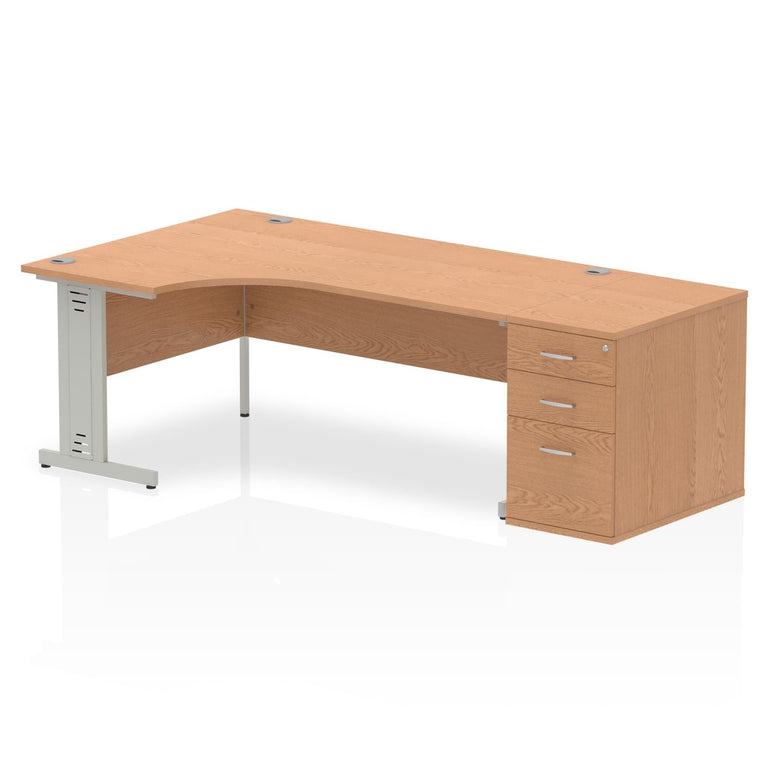 Dynasty 1800mm Left Crescent Desk with Cable Management & 3 Drawer Pedestal | Heat Resistant Melamine Finish | Sturdy Build