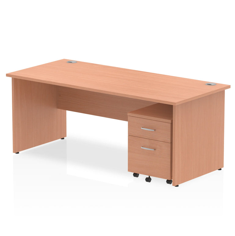 Impulse Panel End Straight Desk (1200-1800mm) with Mobile Pedestal - MFC, Rectangular, Lockable Drawers, 5-Year Guarantee