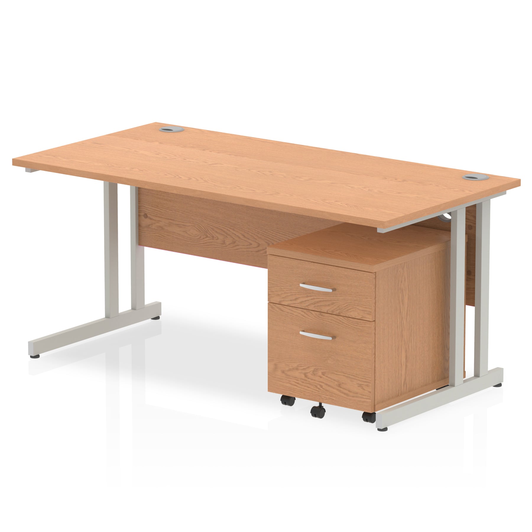 Impulse 1600mm Cantilever Straight Desk w/ Mobile Pedestal - MFC Rectangular, Self-Assembly, 5-Year Guarantee, Silver/White Frame, Lockable Drawers